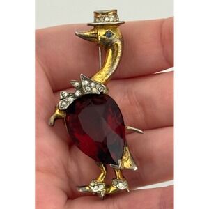 Vintage Reja Sterling Silver Mr Father Goose Glass Rhinestone Figural Brooch Pin